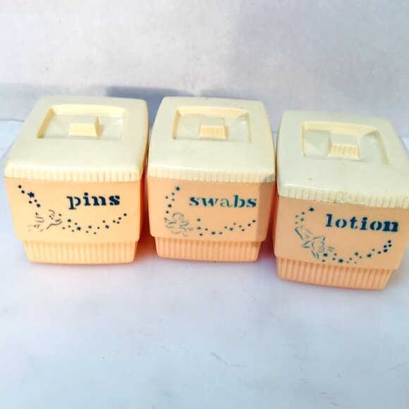 Clarolyte Vintage Bathroom Decor 1960 Lotion Swabs Containers VTG Shabby Chic - Picture 4 of 14